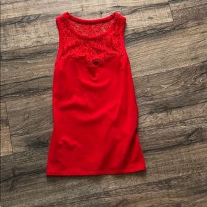 Red tank with lace detail